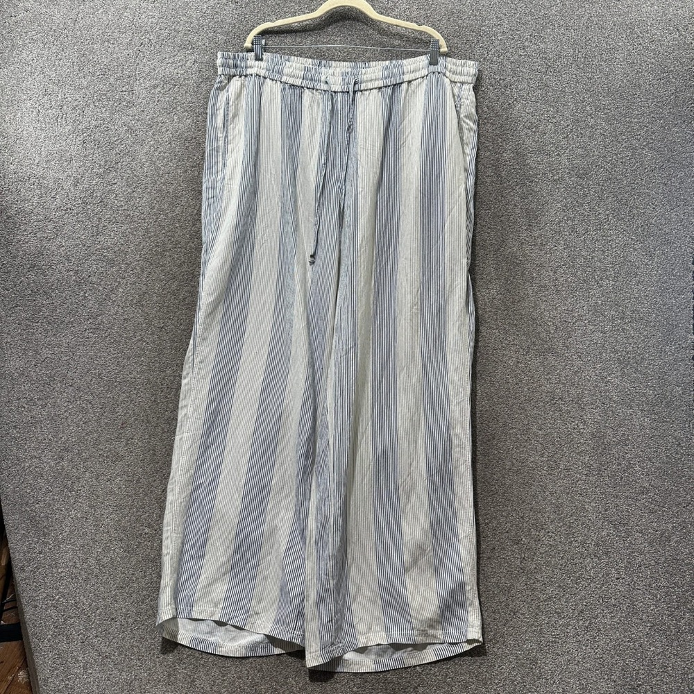Lane Bryant Striped Linen Blend Wide Leg Pants Blue White Size 22/24 Coastal